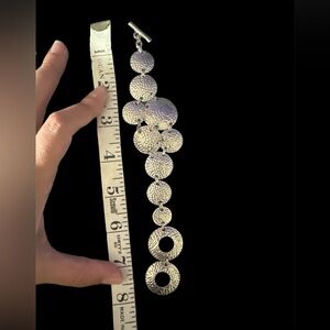 Hammered silver handmade artisan clasp bracelet 8"